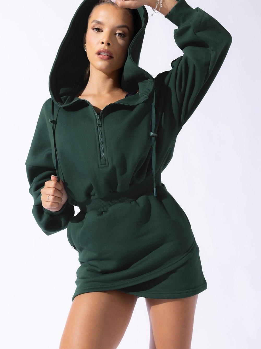 NWT POPFLEX Game Day Dress L/XL Game Time Green Hooded Mini Dress Sporty